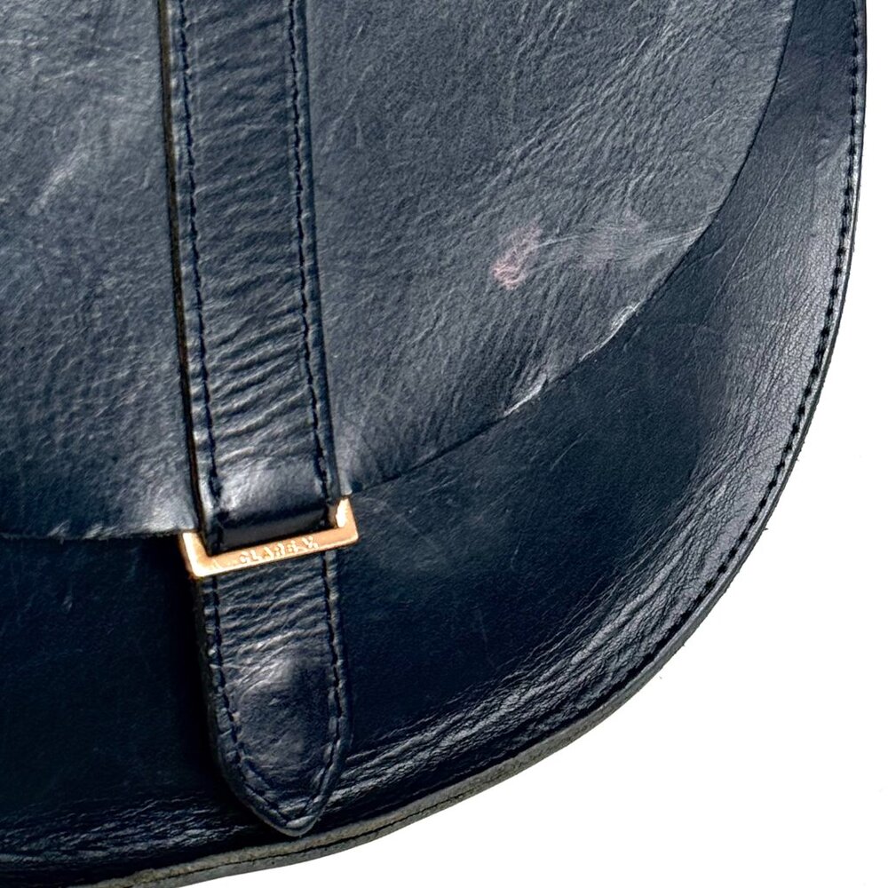 CLARE V Luce Leather Boho Saddle Half Moon Adjustable Crossbody Bag Black Gold - Picture 3 of 11